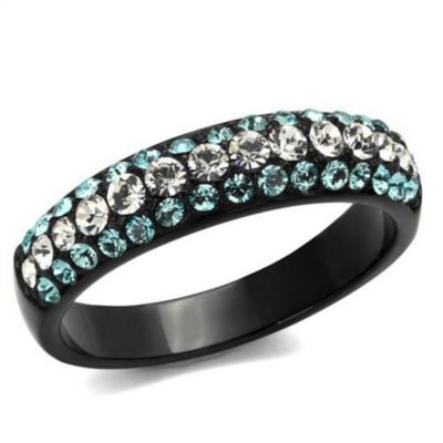 Luxe Jewelry Designs Women's Ip Black Plated Stainless Steel Ring With Clear And Sea Blue Crystals - Size 7 (Pack Of 2)
