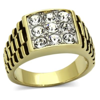 Luxe Jewelry Designs Men's Two-Tone Ip Gold Plated Stainless Steel Ring With Clear Crystals - Size 9 (Pack Of 2)