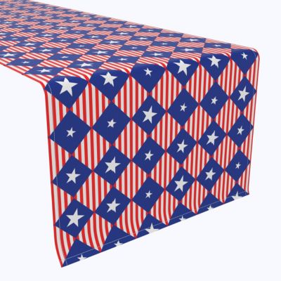 Fabric Textile Products, Inc Table Runner, 100% Polyester, 12X72"", Blue Diamonds In Red Stripes