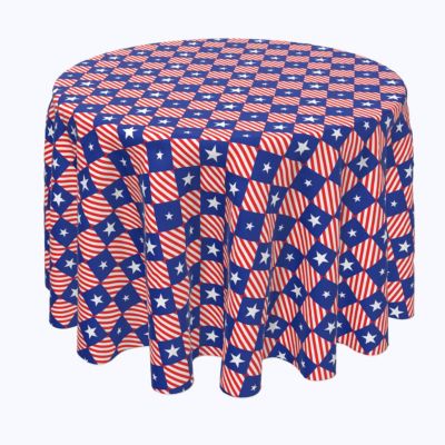 Fabric Textile Products, Inc Round Tablecloth, 100% Polyester, 90"" Round, Blue Diamonds In Red Stripes