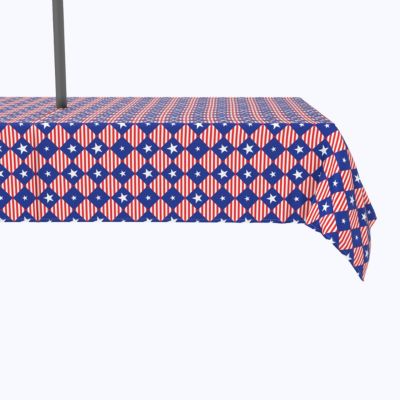 Fabric Textile Products, Inc Water Repellent, Outdoor, 100% Polyester, 60X84"", Blue Diamonds In Red Stripes