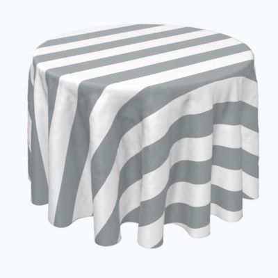 Fabric Textile Products, Inc Round Tablecloth, 100% Polyester, 90"" Round, 3"" Cabana Stripe, Gray & White