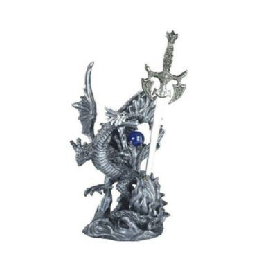Fc Design 10""h Medieval Silver Dragon Holding Blue Faux Crystal And Sword Guardian Statue Fantasy Decoration Figurine