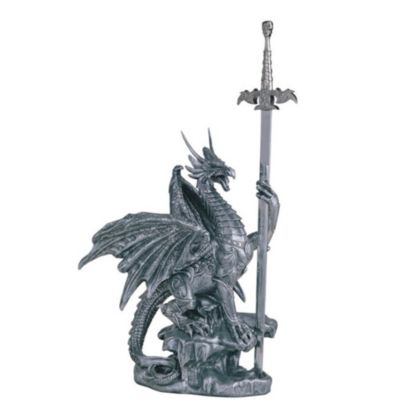 Fc Design 13""h Medieval Silver Dragon With Armor And Sword Guardian Statue Fantasy Decoration Figurine