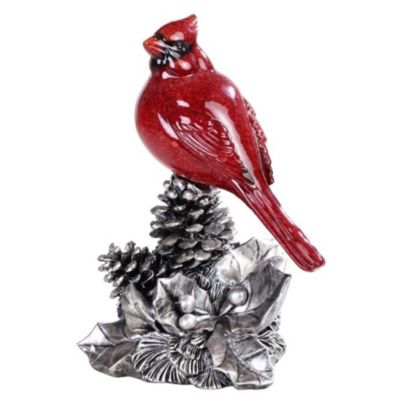 Fc Design 8""h Red Cardinal On Silver Pinecone Statue Wild Animal Decoration Figurine