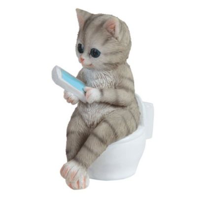 Fc Design 4.25""h Grey Tabby Sitting On Toilet Figurine