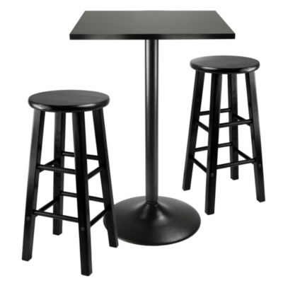 Slickblue Obsidian 3-Pc Square Pub Table And Round Seat Counter Stools, Black