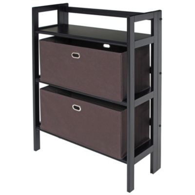 Slickblue Torino 3-Pc Foldable Shelf With 2 Foldable Wide Fabric Baskets, Black And Chocolate