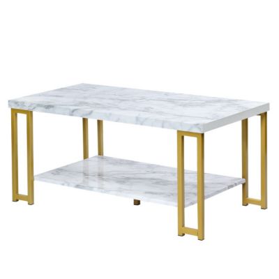 Slickblue Modern Coffee Table Faux Marble Top Accent Cocktail Table