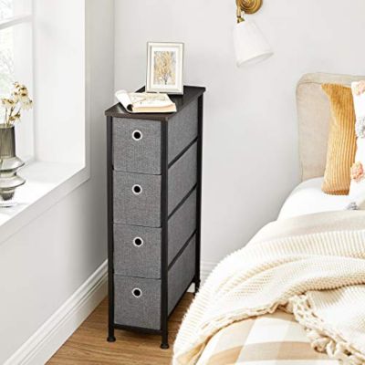 Songmics Narrow Dresser With 4 Fabric Drawers Vertical Slim Storage Tower Unit, 7.9