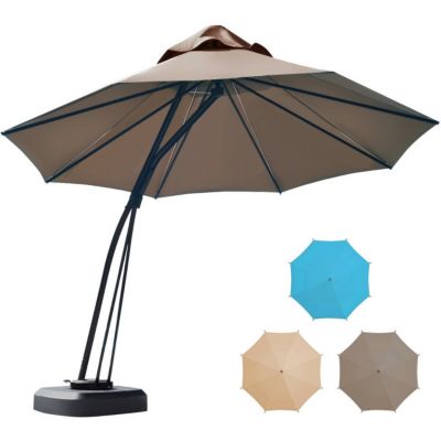 Slickblue 11 Feet Outdoor Cantilever Hanging Umbrella With Base And Wheels
