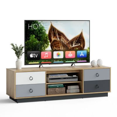 Slickblue 55 Inch Tv Stand Entertainment Media Center With Storage Cabinets And Adjustable Shelves