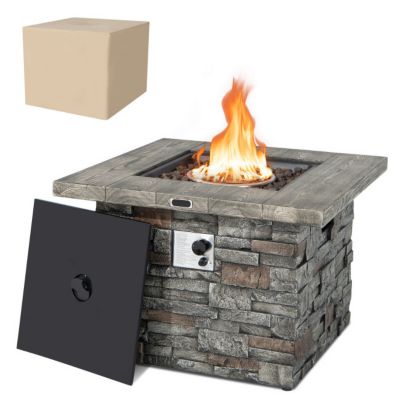 Slickblue 34.5 Inch Square Propane Gas Fire Pit Table With Lava Rock And Pvc Cover-Gray