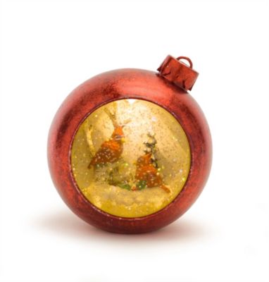 Slickblue Lighted Musical Snow Globe Cardinals Ornament 6.25""h Plastic/glass