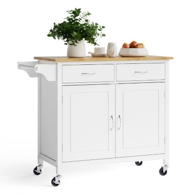 Slickblue Modern Rolling Kitchen Cart Island With Wooden Top
