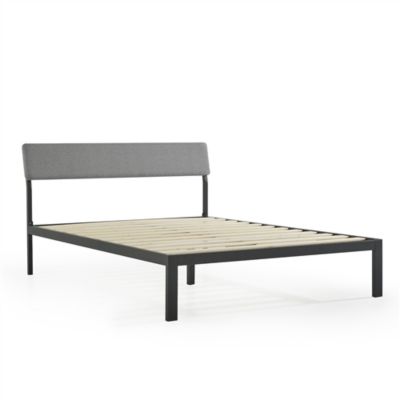 Slickblue King Size Grey Soft Fabric Metal Headboard Platform Bed Wooden Slats