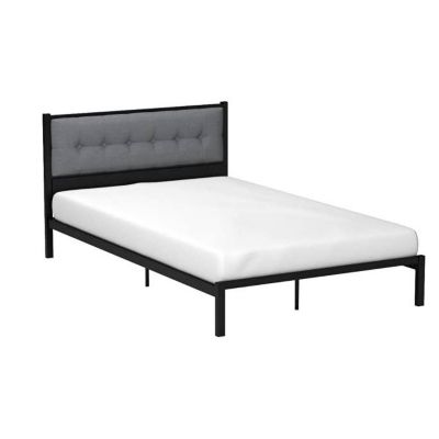 Slickblue Full Metal Platform Bed Frame With Gray Button Tufted Upholstered Headboard