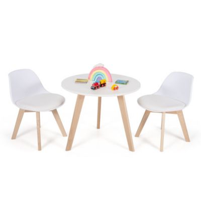 Slickblue Modern Kids Activity Play Table And 2 Chairs Set With Beech Leg Cushion-White