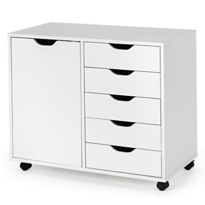 Slickblue 5-Drawer Dresser Chest Mobile Storage Cabinet With Door-White