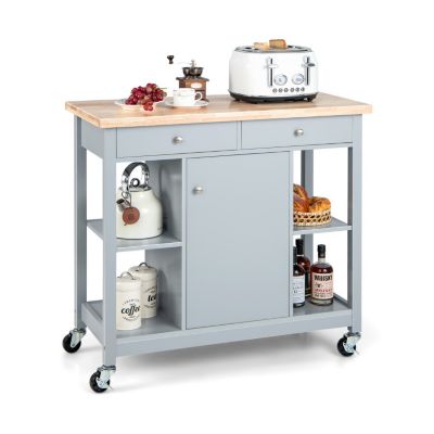 Slickblue Mobile Kitchen Island Cart With 4 Open Shelves And 2 Drawers