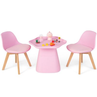 Slickblue Wooden Kids Activity Table And Chairs Set With Padded Seat-Pink