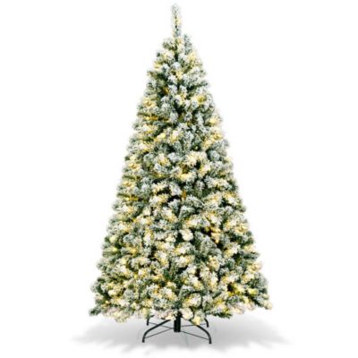 Slickblue 6 Feet Pre-Lit Premium Snow Flocked Hinged Artificial Christmas Tree