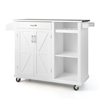 Slickblue 2-Door Rolling Kitchen Island Cart With Stainless Steel Top And Wine Storage Shelf