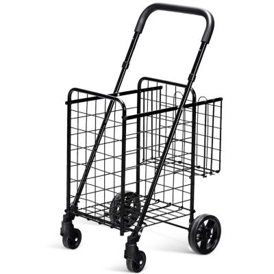 Slickblue Folding Shopping Cart Basket Rolling Trolley With Adjustable Handle