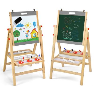 Slickblue Kids Art Easel With Paper Roll Double Sided Chalkboard And Whiteboard-Grey