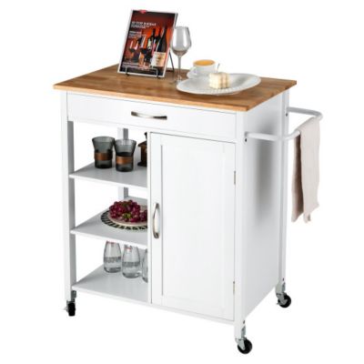 Slickblue Mobile Kitchen Island Cart With Rubber Wood Top
