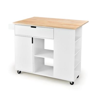 Slickblue Drop-Leaf Kitchen Island With Rubber Wood Top