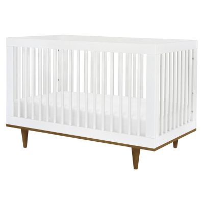 Slickblue 3-In-1 Modern Solid Wood Crib In White With Mid Century Style Legs In Walnut