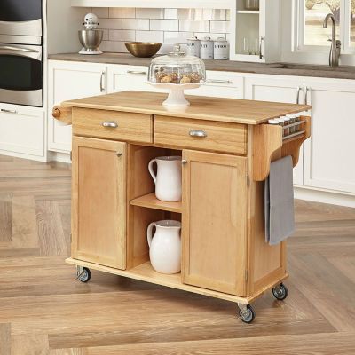 Slickblue Natural Wood Finish Kitchen Island Cart With Locking Casters