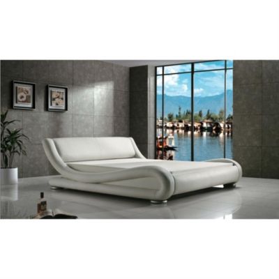 Slickblue Queen Modern White Upholstered Platform Bed With Curved Sides & Headboard