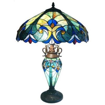 Slickblue 3-Light Victorian Tiffany Style Multi-Colored Glass Table Lamp