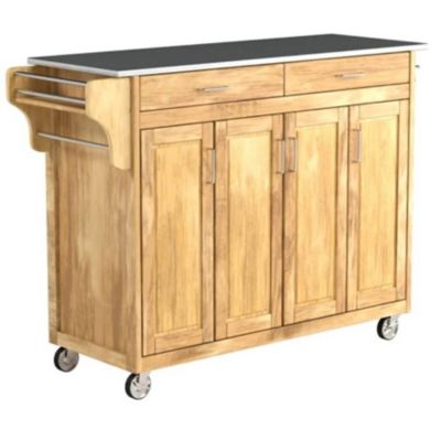 Slickblue Stainless Steel Top Wooden Kitchen Cart Island With Casters