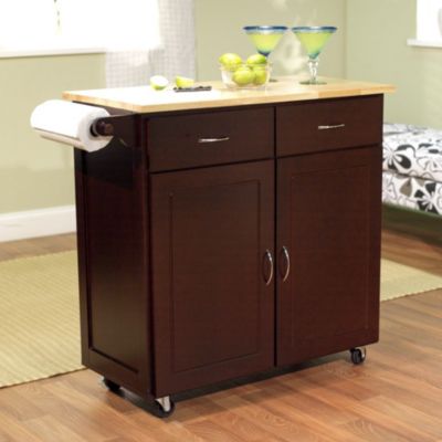 Slickblue 43-Inch W Portable Kitchen Island Cart With Natural Wood Top In Espresso