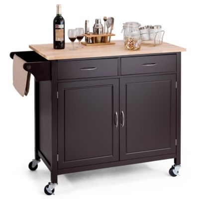 Slickblue Brown Kitchen Island Storage Cart With Wood Top And Casters