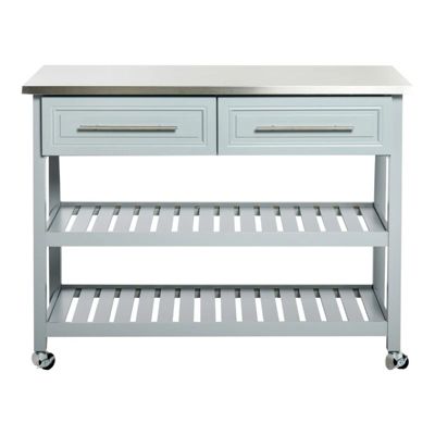 Slickblue Light Gray Rolling Kitchen Island 2 Drawers Storage With Stainless Steel Top