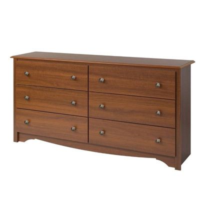 Slickblue Bedroom Dresser In Medium Brown Cherry Finish With 6 Drawers And Metal Knobs