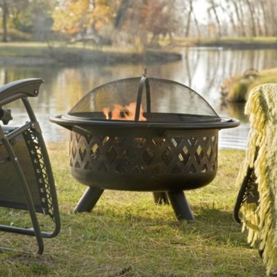 Slickblue 36-Inch Bronze Fire Pit With Grill Grate Spark Screen Cover