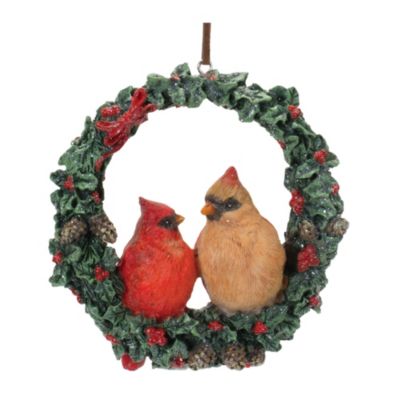 Slickblue Cardinal Bird Couple Wreath Ornament (Set Of 4)