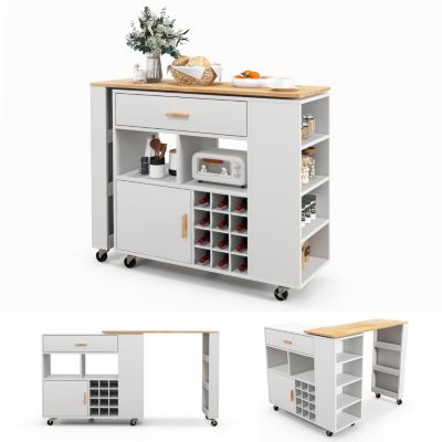 Slickblue Reversible Folding Kitchen Island Cart With Wine Rack And Spice Rack