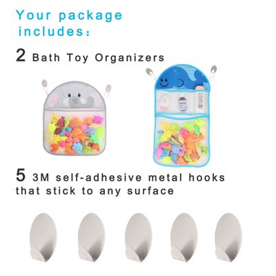 Youngever 2 Pack Bath Toy Organizer, Net for Bathtub Toys, Bathroom  Storage, Elephant and Whale Design