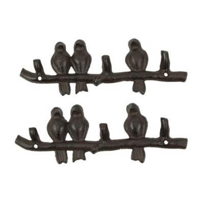Upper Deck, Ltd Set Of 2 Cast Iron Birds On Branch Decorative Coat Hooks Wall Hanging Key Racks