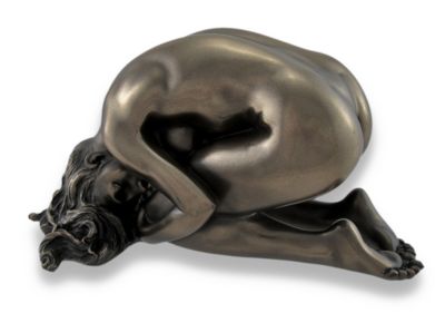 Veronese Design Bronzed Nude Woman Kneeling On Floor Head Down Statue Erotic Art