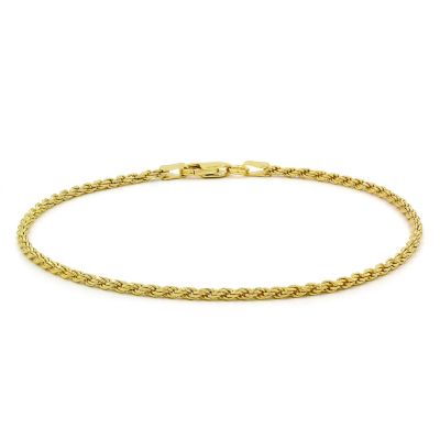 Giorgio Bergamo 925 Sterling Silver 2Mm Solid Rope Diamond Cut Chain, Yellow Gold Plated Link Bracelet Or Anklet
