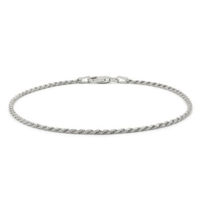 Giorgio Bergamo 925 Sterling Silver 1.5Mm Solid Rope Diamond Cut Chain, Rhodium Plated Link Bracelet Or Anklet