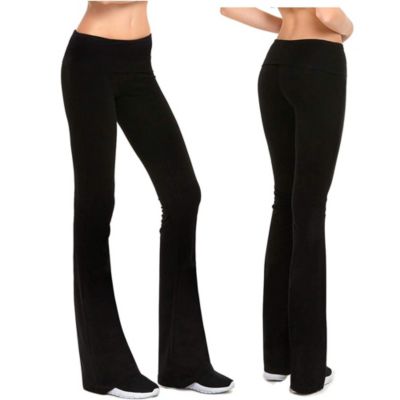  Gilbins Womens Fold-Over Waistband Stretchy Cotton Blend Yoga  Pants with A Wide Flare Leg 2 Pack : Clothing, Shoes & Jewelry