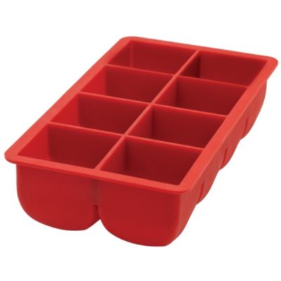 Hic Kitchen Red Silicone Big Block Ice Cube Tray And Baking Mold - Makes 8 Oversized Cubes